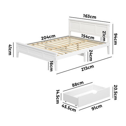 Queen Wooden Bed Frame White 213x163x94cm