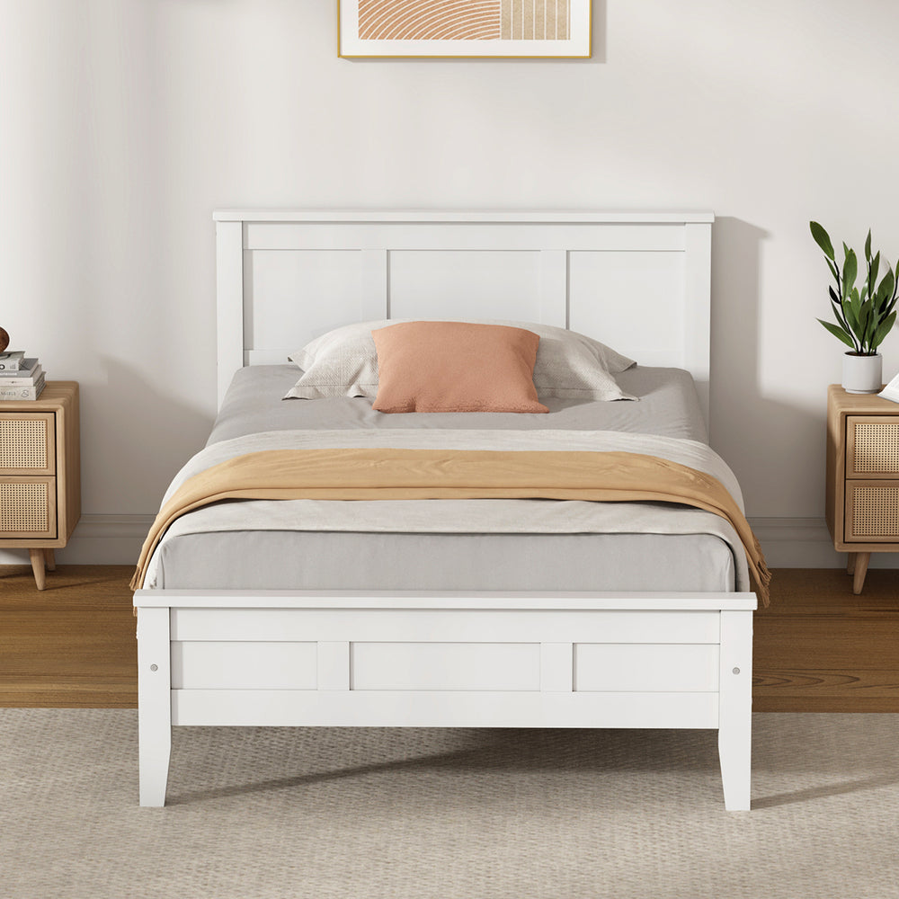 Wood Bed Frame White Panelled 199x101x94cm