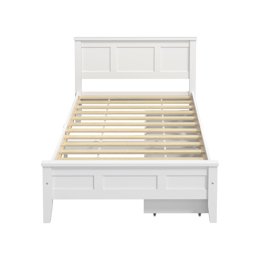 White Wooden Bed Frame With Storage 199x101x94cm
