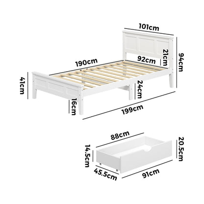 White Wooden Bed Frame With Storage 199x101x94cm
