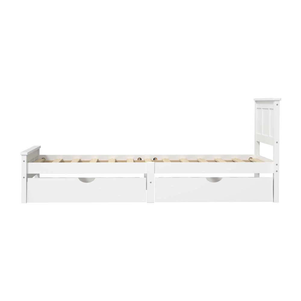 White Wooden Bed Frame With Storage 199x101x94cm