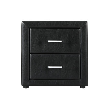 Bedside Table 2 Drawers Side Table Leather - Caden Black