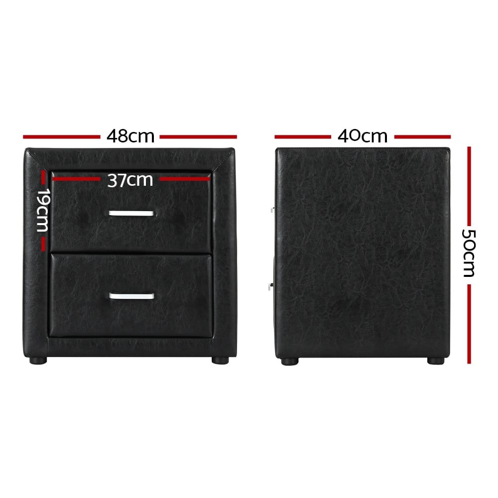 Black bedside table 48.5x40x50cm, side view