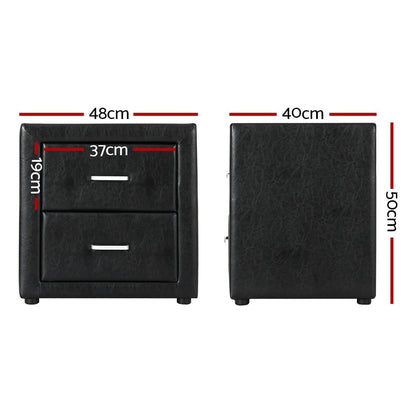 Black bedside table 48.5x40x50cm, side view