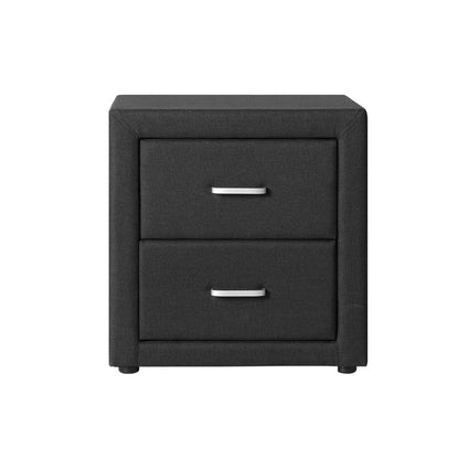 Bedside Table 2 Drawers Fabric - Caden Charcoal