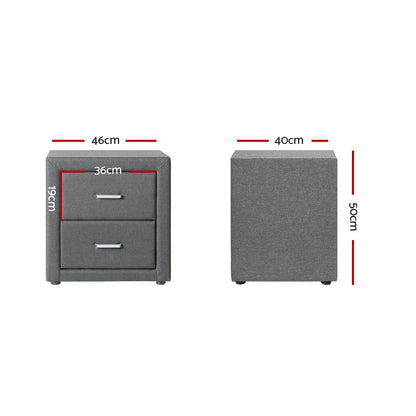 Bedside Table 2 Drawers Fabric - Caden Grey