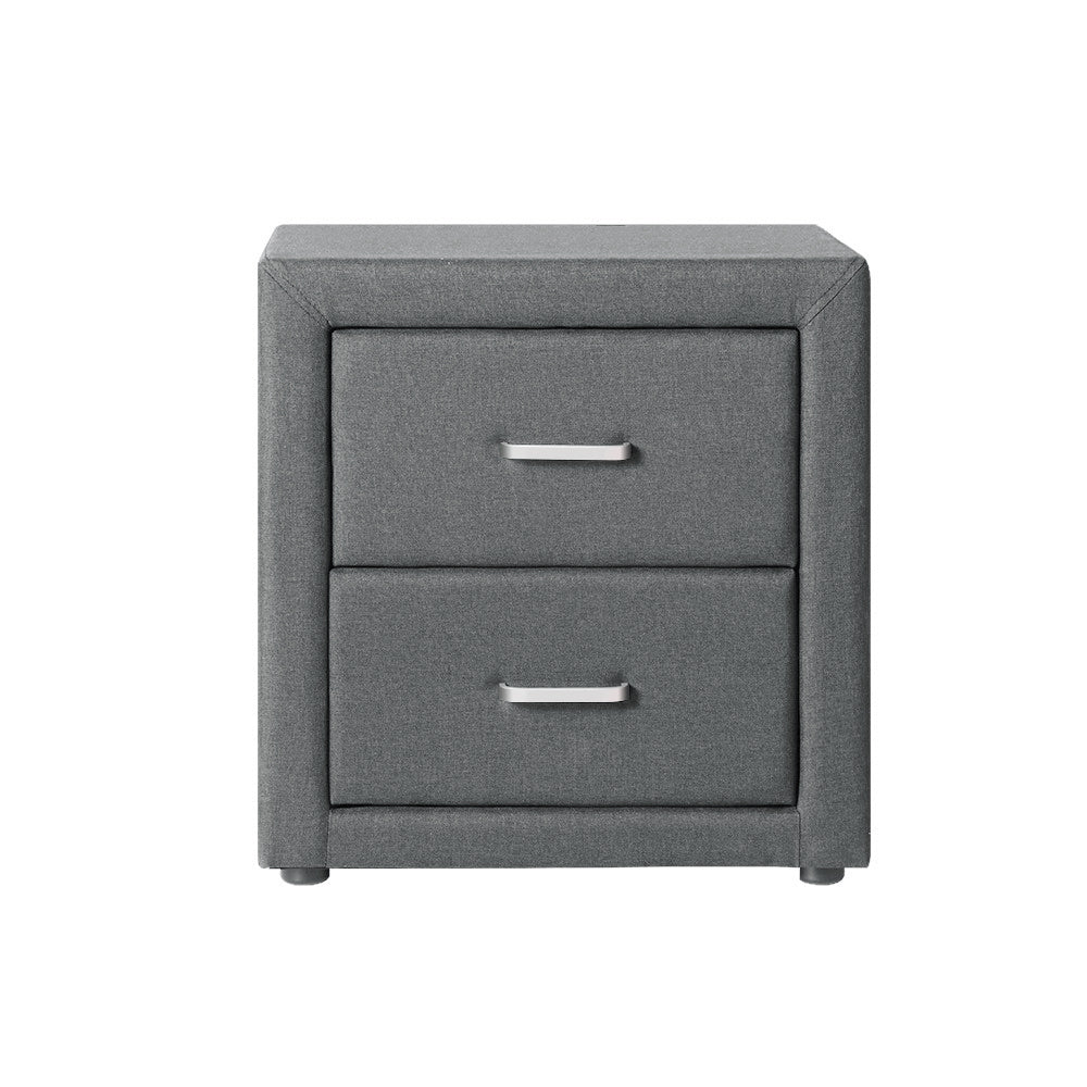 Bedside Table 2 Drawers Fabric - Caden Grey