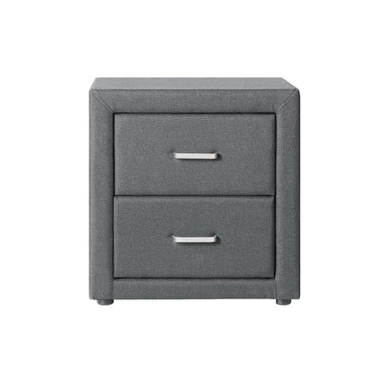 Bedside Table 2 Drawers Fabric - Caden Grey
