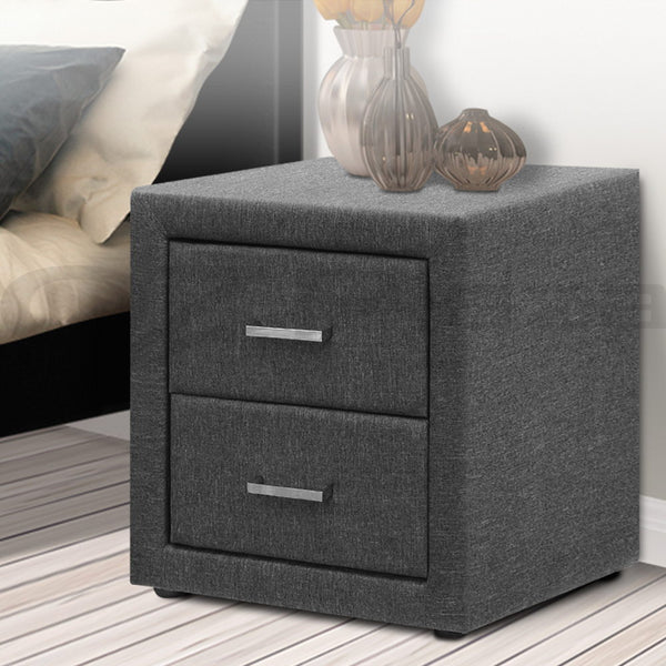  Fabric 2 Drawers Cabinet Grey