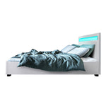 Bed Frame Queen Size Led Gas Lift White Cole