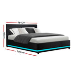 RGB LED Bed Frame Double Full Size Gas Lift Base Storage Black Leather LUMI