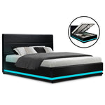 Bed Frame Double Size Led Gas Lift Black Lumi