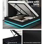 Bed Frame Double Size Led Gas Lift Black Lumi