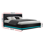 RGB LED Bed Frame King Size Gas Lift Base Storage Black Leather LUMI