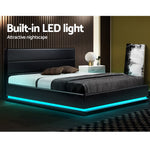 RGB LED Bed Frame King Size Gas Lift Base Storage Black Leather LUMI