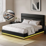 Bed Frame Queen Size Led Gas Lift Black Lumi