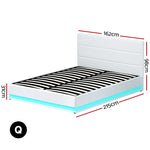 Bed Frame Queen Size Led Gas Lift White Lumi