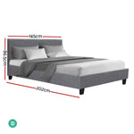 Double Size Fabric Bed Frame Headboard Grey