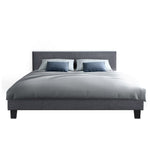 Double Size Fabric Bed Frame Headboard Grey