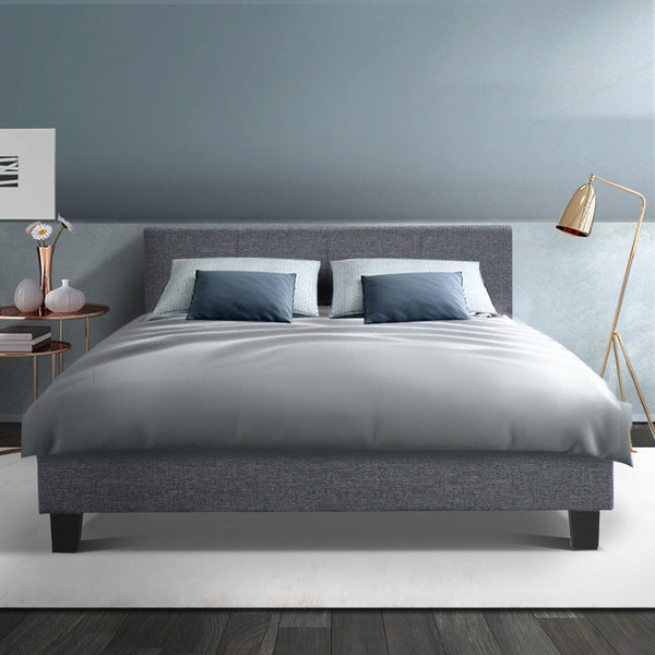  Double Size Fabric Bed Frame Headboard Grey