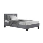 Single Size Bed Frame Base Mattress Platform Fabric Wooden Grey NEO