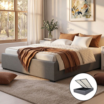 Bed Frame Double Size Gas Lift Base Grey Toki