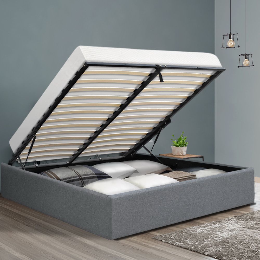 Bed Frame Double Size Gas Lift Base Grey Toki