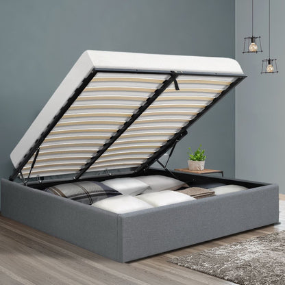 Bed Frame Double Size Gas Lift Base Grey Toki
