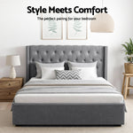 King Bed Frame Storage Tufted Headboard Gas Lift Base Grey Gas Lift