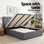 King Bed Frame Storage Tufted Headboard Gas Lift Base Grey Gas Lift