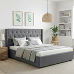 King Bed Frame Storage Tufted Headboard Gas Lift Base Grey Gas Lift