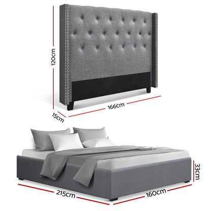 Queen Bed Frame Storage Tufted Headboard Gas Lift Base Grey Gas