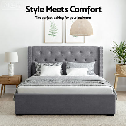 Queen Bed Frame Storage Tufted Headboard Gas Lift Base Grey Gas