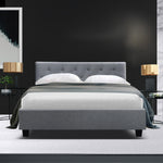 Double Size Bed Frame Base Fabric Headboard Wooden Mattress
