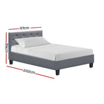 Bed Frame Single Size Base Mattress Platform Fabric Wooden Grey VANKE