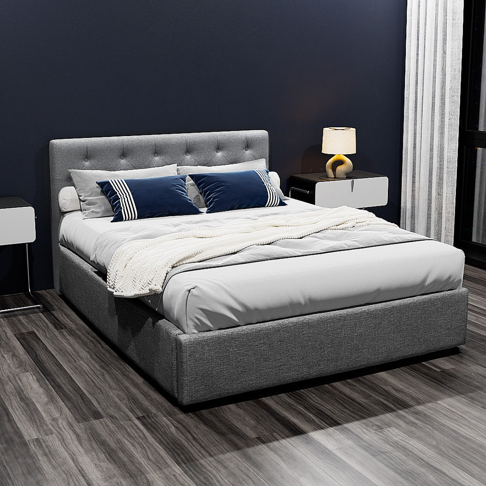 Bed Frame Double Size Gas Lift Grey Vila