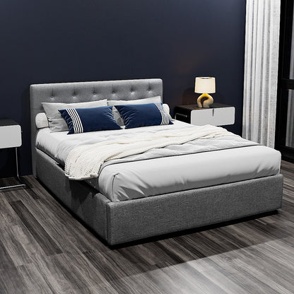 Bed Frame Double Size Gas Lift Grey Vila