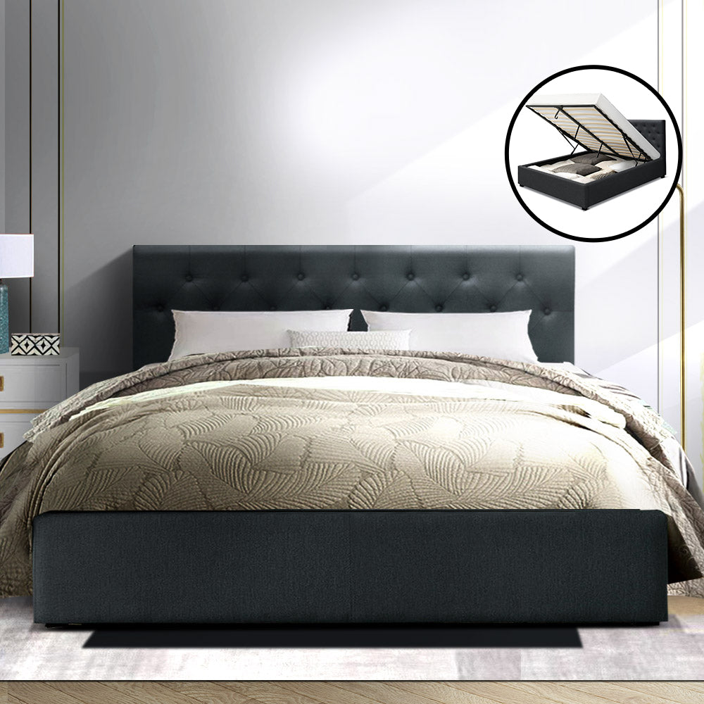 Bed Frame Queen Size Gas Lift Charcoal Vila