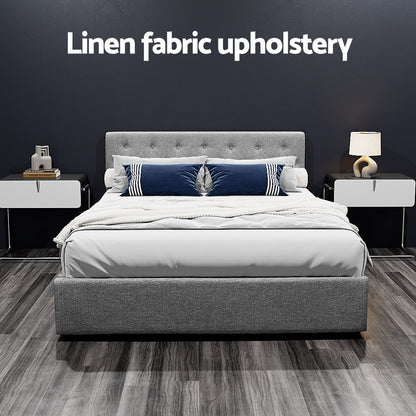 Bed Frame Queen Size Gas Lift Grey Vila