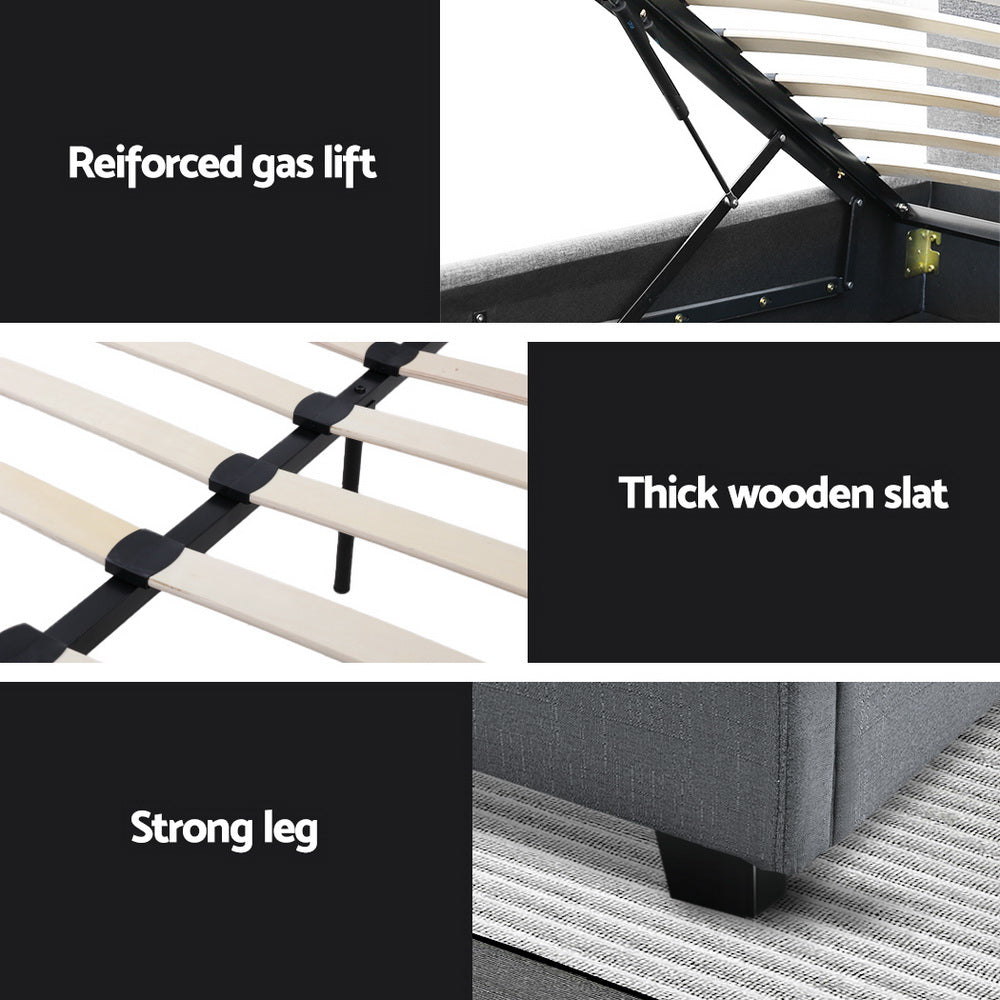 Bed Frame Queen Size Gas Lift Grey Vila