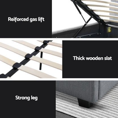 Bed Frame Queen Size Gas Lift Grey Vila