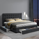 Double Size Fabric Bed Frame Headboard with Drawers  - Charcoal