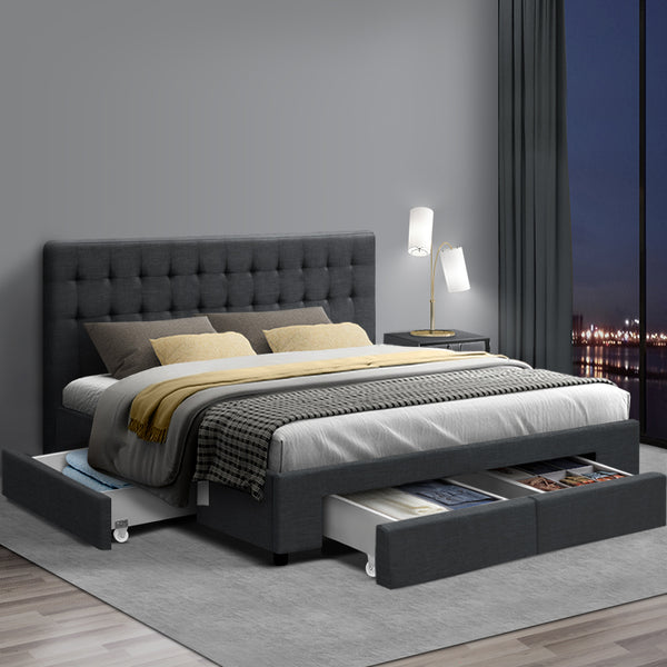  Bed Frame King Size With 4 Drawers Charcoal Avio