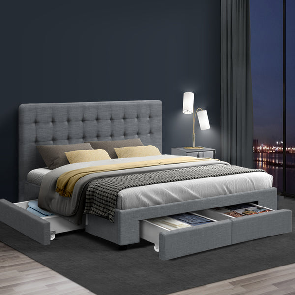  Bed Frame King Size With 4 Drawers Grey Avio