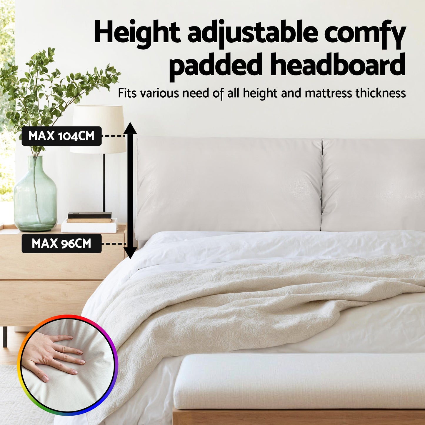 Queen Bed Frame Rgb Led Floating Beds Adjustable Headboard Beige