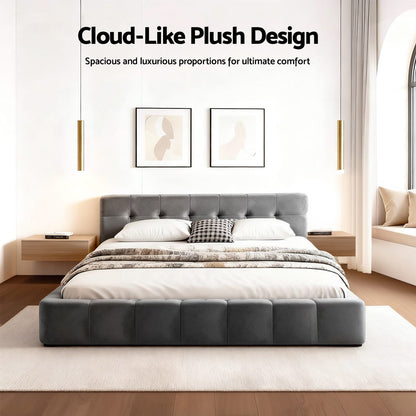 Double Bed Frame Velvet Headboard 137x190cm