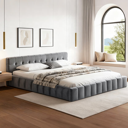 King Size Bed Frame Plush Soft Headboard Velvet Platform Base For
