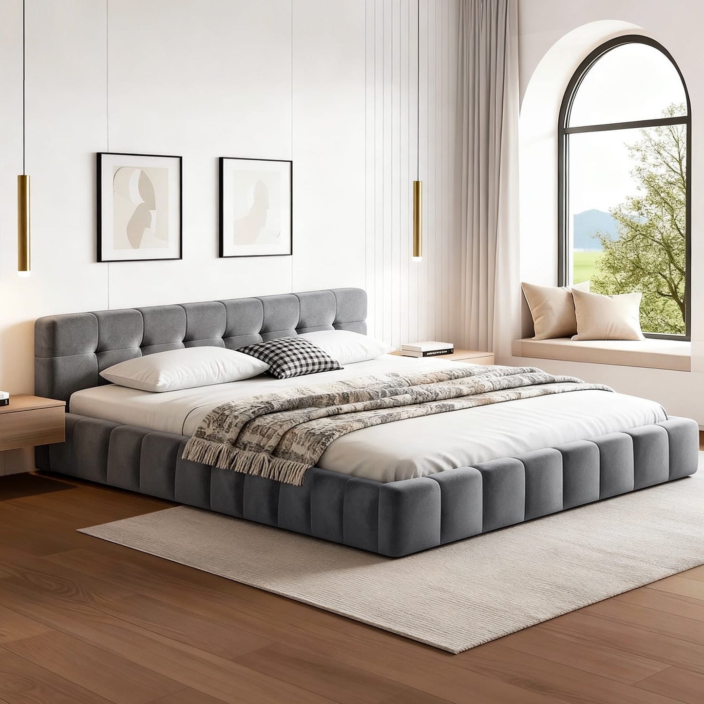 Queen Bed Frame Soft Velvet 153x203cm