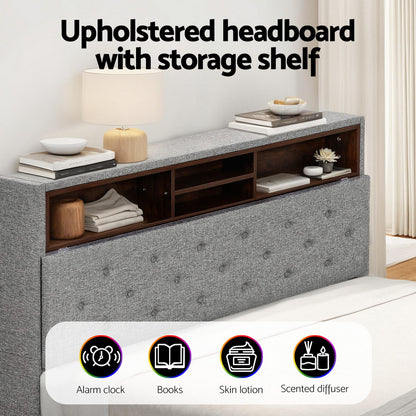 Bed Frame Double Size Led Mattress Base Platform With Storage Shelf