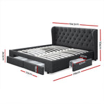 King Size Bed Frame Base Mattress With Storage Drawer Charcoal Fabric MILA